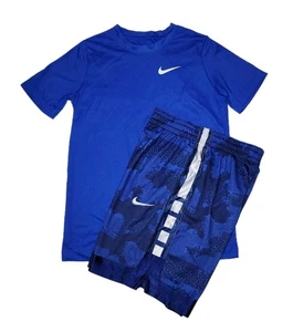 Nike Dri-fit Youth Large Blue Athletic Shorts & Logo Swoosh Tshirt Outfit - Picture 1 of 9