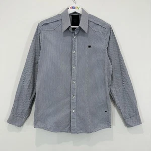 G Star Raw Shirt Men M Grey Striped Button Up West Correct Shirt L/S Cotton - Picture 1 of 11