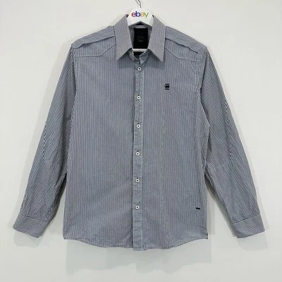 G Star Raw Shirt Men M Grey Striped Button Up West Correct Shirt L/S Cotton - Image 1 of 4