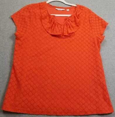 Isaac Mizrahi Live Top Women’s Large L Orange Short Sleeves Blouse Ruffles Lace - Изображение 1 из 4