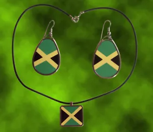 Jamaica Square Pendant with Cord & Teardrop hanging earrings - Picture 1 of 6