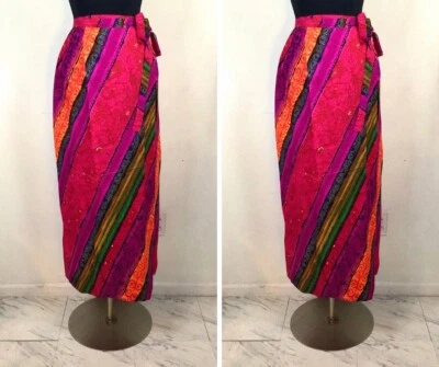 Maxi Falda De Colección Leslie Fay Rosa Colorida Hippie Boho Colorida Pequeña Foto 1 de 4