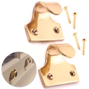 2x SASH WINDOW LIFT Solid Brass Victorian Style Push/Pull Hook Plate WITH SCREWS - Picture 1 of 2