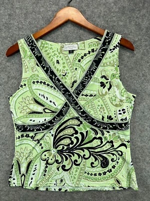 Tahari Arthur S Levine Petite Top Shirt Womens 8P Green Blouse Sleeveless Ladies - Image 1 of 4