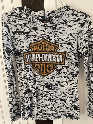 Harley-Davidson Womens Hoodie T-Shirt Gray/Black Thin Sheer Medium Lafayette La - Image 1 of 4
