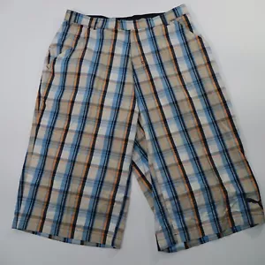 Puma Golf Vintage Capri Pants Lightweight Cotton Size 34 17" Inseam Plaid Blue - Picture 1 of 4