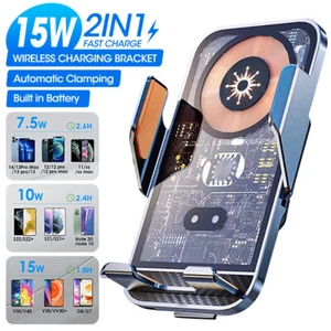 15W Fast Wireless Charging Car Charger Mount Automatic Clamping Car Phone Holder - Picture 1 of 14