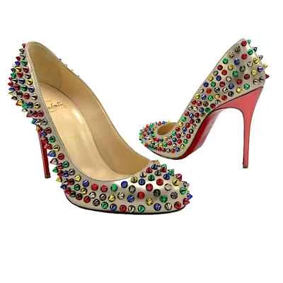 Christian LOUBOUTIN Bombas Fifi Spikes 100 Specchio Tacones Arco Iris Talla 8/39 Foto 1 de 4