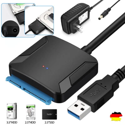 USB 3.0 zu SATA III Adapter für 2.5" 3.5" Festplatte Kabel SDD HDD Konverter DHL - Bild 1 von 4