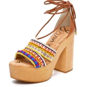 Sam Edelman Mel Platform Sandals Retro Y2K Leather Beaded Boho Hippie Heels 6.5 - Picture 1 of 11