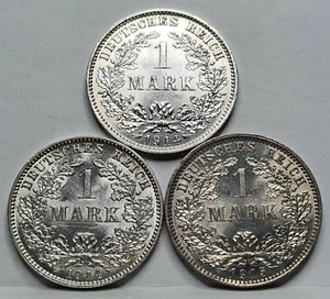 GERMANY Empire lot 3x 1 Mark 1914 J & E 1915 E UNC Muldenhutten Silver War #E48 - Picture 1 of 6
