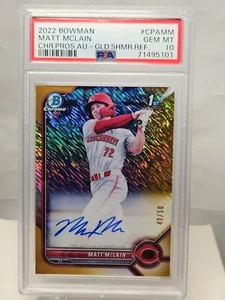 2022 Bowman Chrome Matt Mclain #CPA-MM 1st (RC) Gold Shimmer 40/50 Auto PSA 10 - Bild 1 von 4