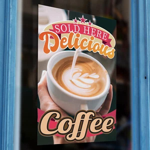Coffee Sold Here Printed Vinyl Wall Window Shop Sign Cafe Adhesive Takeaway - Picture 1 of 5