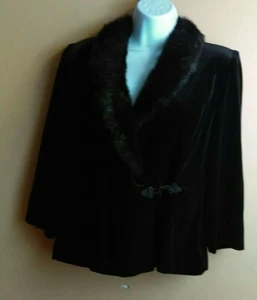 Jeanne Alexander Black Velvet Faux Fur Long Sleeve Cardigan Top Size Small S - Picture 1 of 12