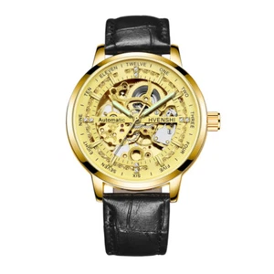 4er Pack Edelstahl Skelett Automatik Uhr mit schwarzem PU-Leder - Bild 1 von 4