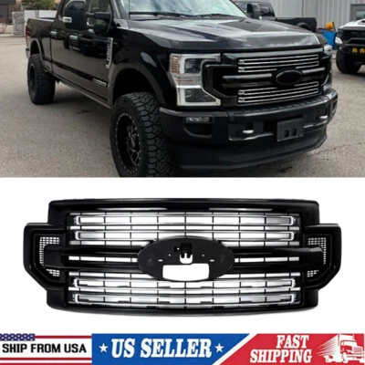 For 2020-2022 Ford F-250 F-350 F-450 Super Duty LIMITED Front Grille Gloss Black - Image 1 of 4