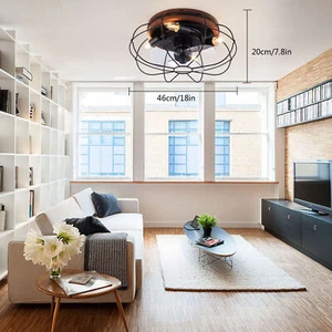 Low Profile Caged Ceiling Fans with Lights and Remote, Flush Mount Ceiling Fan w - Picture 1 of 15