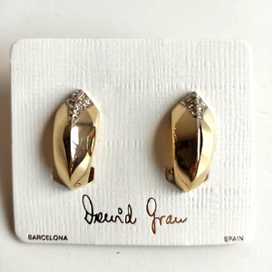 Vintage signierte Dag David Grau Ohrringe Clips nicht gepresst goldfarbene Strasssteine - Bild 1 von 10
