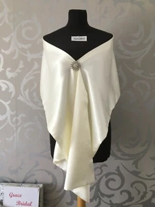  IVORY SILKY SATIN SHAWL WRAP PASHMINA STOLE WEDDING CRUISE PROM *free swatches* - Picture 1 of 5