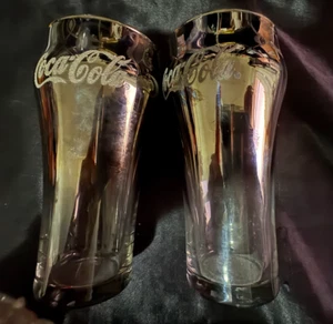 GLASS: COCA-COLA COKE GRADUATED GLASS EMBOSSED BRAND CUP SILVER FADE GLASS FLARE - Picture 1 of 8