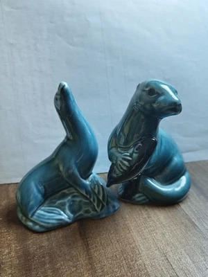 Poole Pottery England Teal Seal and Otter Figurines Set of 2 Excellent Condition - Image 1 of 4