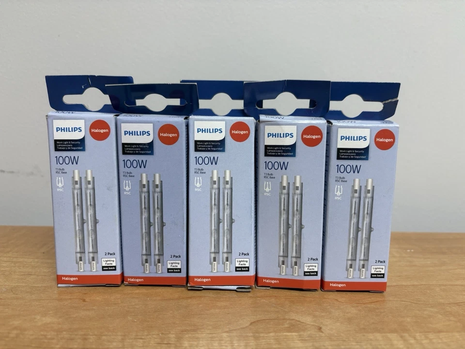 5 Packs ( 10 Total ) Philips T3 100W Work Light & Security Bulbs RSC Base  - Image 1 of 1