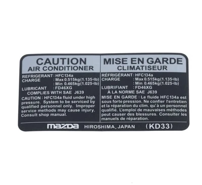 NEW OEM Mazda 2013-2020 Mazda3 Mazda6 CX-5 A/C Air Conditioner Label KD33-61-439 - Image 1 of 3