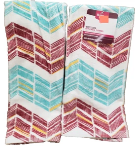 Set of 2 Printed Jumbo Kitchen Terry Towels (16"x28") HERRINGBONE ZIGZAGS, BH&G - Picture 1 of 24