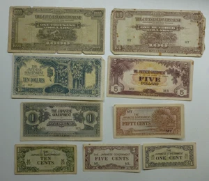 MALAYA set of 9 old Banknotes Japanese Invasion Money JIM's WWII Occupation - Picture 1 of 2