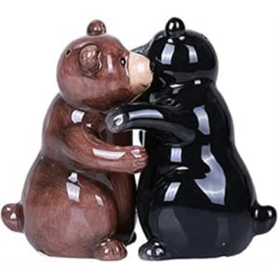 Black and Brown Hugging Bears Magnetic Salt and Pepper Shakers S&P - Image 1 of 2