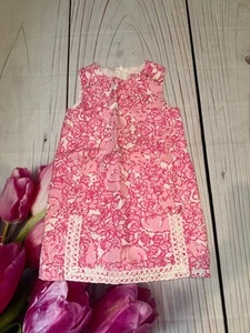 Lilly Pulitzer Girls Pink white Floral Print sleeveless Dress Size 8 pockets - Picture 1 of 3