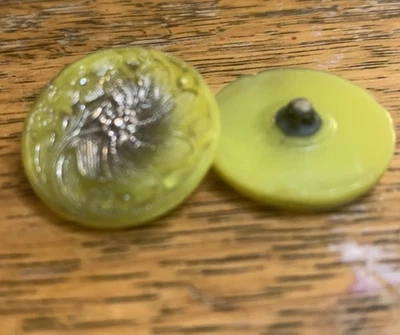 Set of 3 - Vintage 7/8” Yellow Silver  Glass Buttons ~  NOS 1920’s - Image 1 of 2