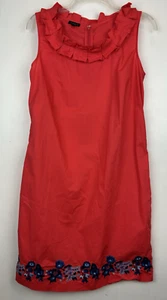 Talbots Dress Womens 8 Red Cotton Embroidered Ruffle Neck Shift Read - Picture 1 of 11