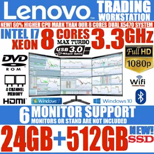 🔥6 MONITOR LENOVO TRADING COMPUTER 8 CORES TURBO 3.3GHz🔥24GB 🔥512GB SSD🔥PC - Picture 1 of 5