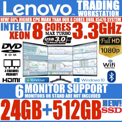 🔥6 MONITOR LENOVO TRADING COMPUTER 8 CORES TURBO 3.3GHz🔥24GB 🔥512GB SSD🔥PC - Image 1 of 4