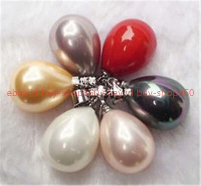 Wholesale High Qualiy 6Pcs Colourful 12X16mm South Sea Shell Pearl Drop Pendant - Image 1 of 4