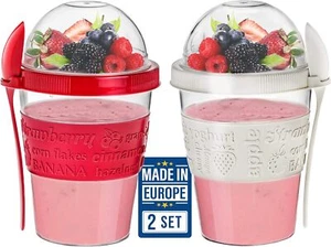 Yogurt Parfait Cups for Breakfast, Oatmeal or Fruit Container, Red & Cream - Picture 1 of 8