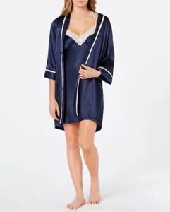 Linea Donatella Women's Nightgown and Robe Set Chemise Lace Trim Blue Size XL - Picture 1 of 6