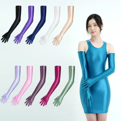 MJINM women's silky Gloss gloves New mittens Super long art performance gloves - Image 1 of 4