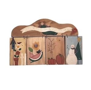 Vtg Wooden Four Seasons Sign Wood Block Wall Hanging Decor Folk Art Rustic 12.5" - Picture 1 of 15