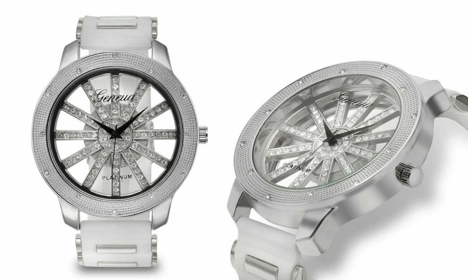 NEW Geneva Platinum 2857 SOL Crystal See Through Dial Silver & White Watch - Image 1 of 1
