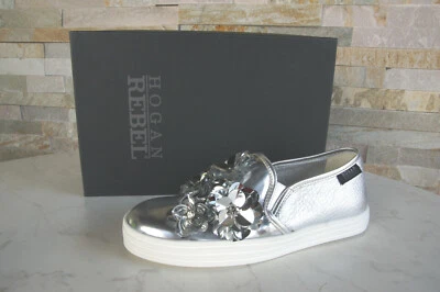 Hogan Rebel Tg. 38,5 Pantofola Slip-On Scarpe Basse Argento Nuovo Origin. - Immagine 1 di 4