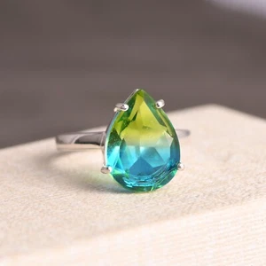 Pear Cut Chrome Diopside Sterling Silver Prong Set Engagement Ring Gift For Her - Picture 1 of 9