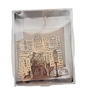 Christmas Carolers Outside House Gold Colored Christmas Ornament - Picture 1 of 3