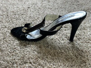 Alfani Sandals 8 M Black Womens Patent Leather Slip On 3.5 Inch Heel Open Toe - Picture 1 of 7