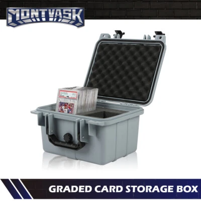 50CT Gray Graded Card Storage Box Travel Waterproof Case Slab Holder Protector - Image 1 of 4
