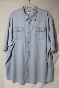 Wrangler Faded Blue Button-up Shirt Men's 3XLT Pockets Short Sleeve Workwear - Picture 1 of 8