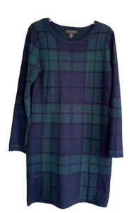 Tahari Kleid Damen L blau grün Tartan Strick Langarm Academia Preppy Büro - Bild 1 von 9
