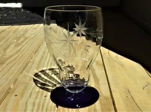 Weston Glass Iced Tea Blue Footed Atomic Flower Goblets Set of Five Optic Lined - Bild 1 von 7