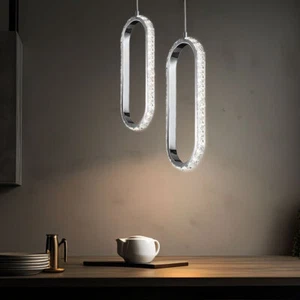Lampada a Sospensione Sala Pranzo LED Cristallo Cromo Dimmerabile 2er Set - Foto 1 di 11